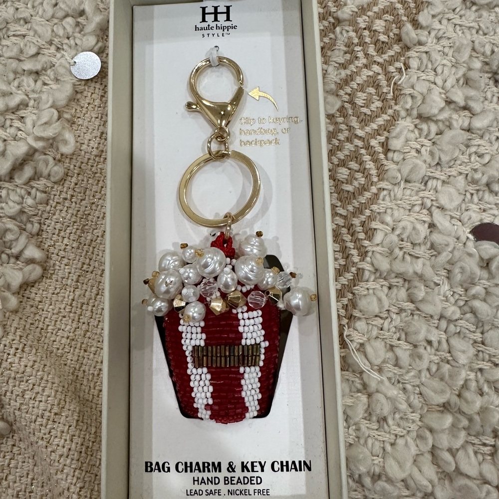 Haute Hippie Red and White Beaded Bag Charm